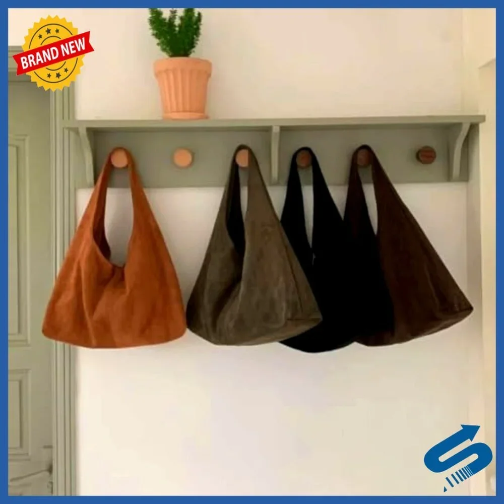 Slouchy Hobo Bag Foldable Shoulder Crossbody Tote Suede Minimal Chic